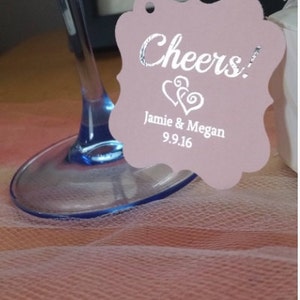 2" Cheers Favor Tags, Wedding Favor Tags, Silver Foil Print Tags, Foil Wedding Thank You Favor Tags, Wedding Tags, Blush Silver Favor Tags