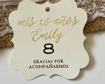 Personalized Mis XV Anos Gold Foil Favor Tags - 2"