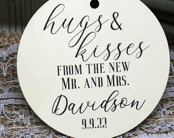 Choose Your Card Stock-Wedding Favor Tags, Wedding Guest Gift Tags, Wedding Tags, Hugs Kisses New Mr Mrs Favor Tags, Thank You Tags