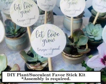 Succulent Favor Sticks Kit, Let Love Grow, DIY Succulent Wedding Favor Kit,  Plant Wedding Favor Stick Kit, Wedding Favor Kits