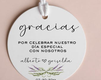 Spanish Wedding Favor Tags: Gracias Etiquetas de Boda, Lavender Theme, 2" Round