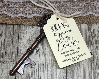 100pc Skeleton Key Wedding Favors, Wedding Favors, Key Favors & Wedding Favor Tags, Gold Foil Tags, Key To Happiness, Bottle Opener Favors