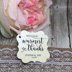 2&quot; Wedding Favor Tags, Wedding Tags, Gold Foil Tags, Warmest Thanks Favor Tags, Thank You Tags, Gift Tags, Favor Tags, Blush Cream Off White