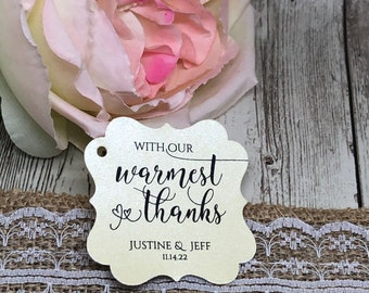 2" Wedding Favor Tags, Wedding Tags, Gold Foil Tags, Warmest Thanks Favor Tags, Thank You Tags, Gift Tags, Favor Tags, Blush Cream Off White