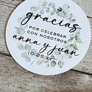Étiquettes de mariage, Étiquettes de faveur en espagnol, Etiquetas de recuerdo de boda españolas, gracias favor etiquetas, Verdure d'eucalyptus