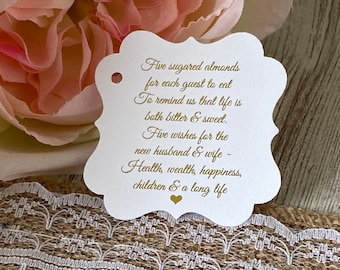 Wedding Favor Tags, Sugared Almond Favor Tags, Gold Foil Tags, Pick Your CardStock
