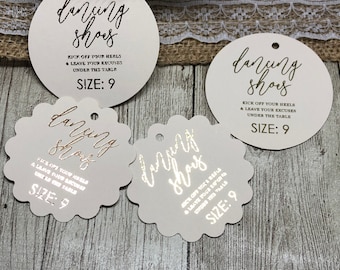Gold Foil Wedding Flip Flop Favor Tags: Dancing Shoes, 2" Size