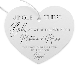 Heart Shaped Wedding Favor Tags: Jingle Bells for Kisses, 2 3/8" Size