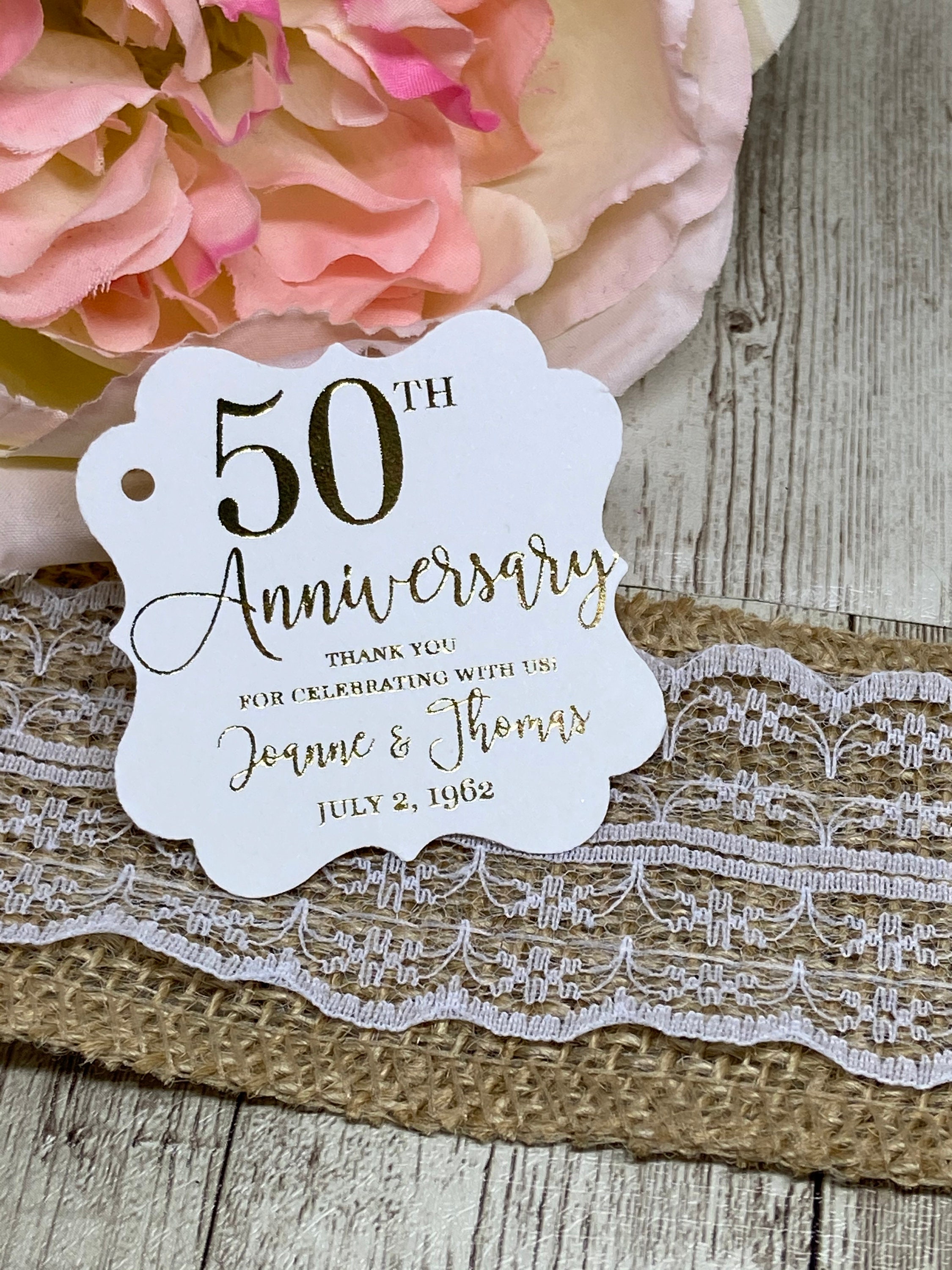 Anniversary Favor Tags Gold Foil Tags Wedding Anniversary Etsy
