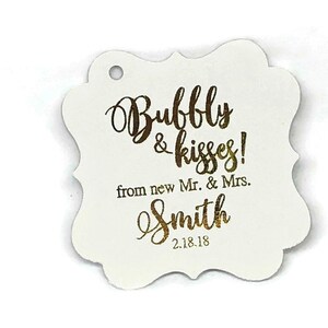 2&quot; Bubbly Kisses Mr Mrs, Gold Foil Tags, Wedding tags, Wedding favor tags, Gold foil wedding tags, Champagne favor tags, Rose Gold Cream +