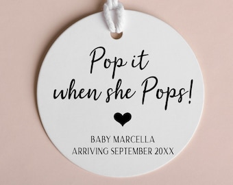 Pop When She Pops Favor Tags: Personalized Baby Shower Tags, 2" Size