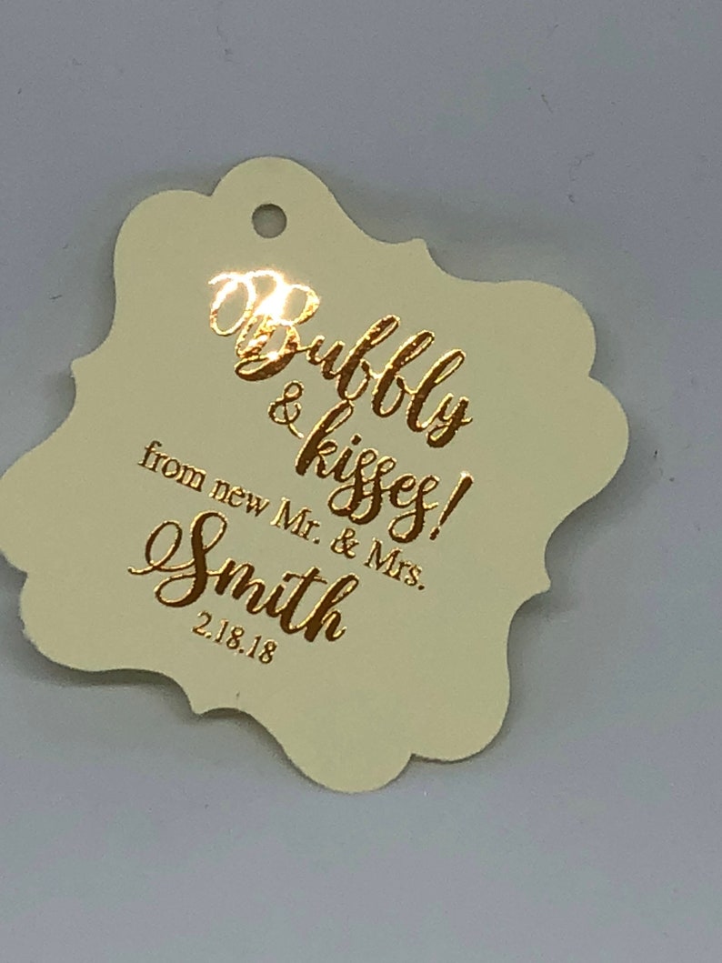 Beautiful 2 Bubbly /& Kisses from the new Mr Mrs Copper Rose Gold Champagne Favor Tags Wedding Tags Wedding Favor Tags Gold Foil Tags