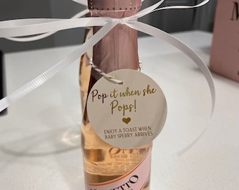 2 Inch Size-Baby Shower Favor Tags, Pop It When She Pops, Champagne Favor Tags, Gold Foil Tags, Personalized, Enjoy a  Toast