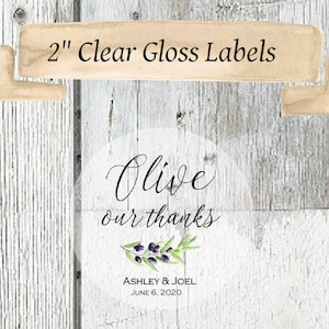 Olive Oil Wedding Favor Stickers: Clear Glossy Labels