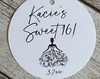 Sweet 15 16 Favor Tags: Gold Foil Thank You Tags, 2" Round