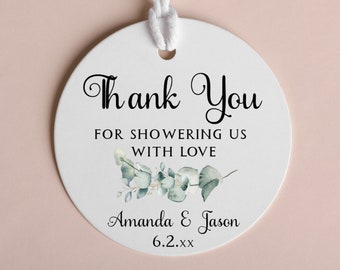 Greenery Couple Wedding Shower Favor Tags: 2" Round, Personalized