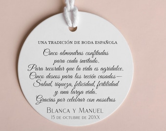 Etiqueta de recuerdo de almendra: Gracias Boda, Spanish Almond Favor Tag, 2" Size