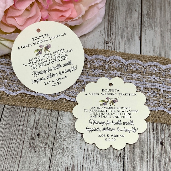 Koufeta Favor Tags, Bombonieres Favor Tags, Almond Favor Tags, Wedding Tags, Pick Your Card Stock, Olive Favor Tags