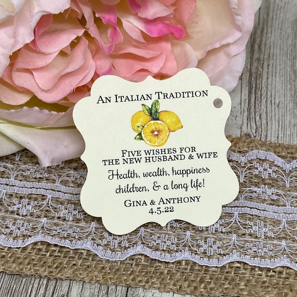 Pick your Cardstock-Wedding Favor Tags, Wedding Tags, Gold Foil Tags, Lemon Themed Favor Tags, Jordan Almond Favor Tags, Almond Favor Tags