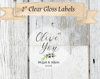 Clear Olive Oil Favor Labels, Wedding Favor Stickers, Olive You Favor Stickers, Clear Favor Stickers for Olive Oil, Wedding Stickers