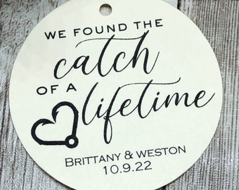 2" Catch Of Lifetime, Fishing Themed Wedding Tags, Wedding Tags, Wedding Favor Tags, Fish Hook Favor Tags, Blush Sand Off White Cream +