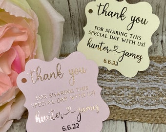Gold Foil Wedding Favor Tags: Personalized Thank You Celebrate with Us, 2&quot; Size