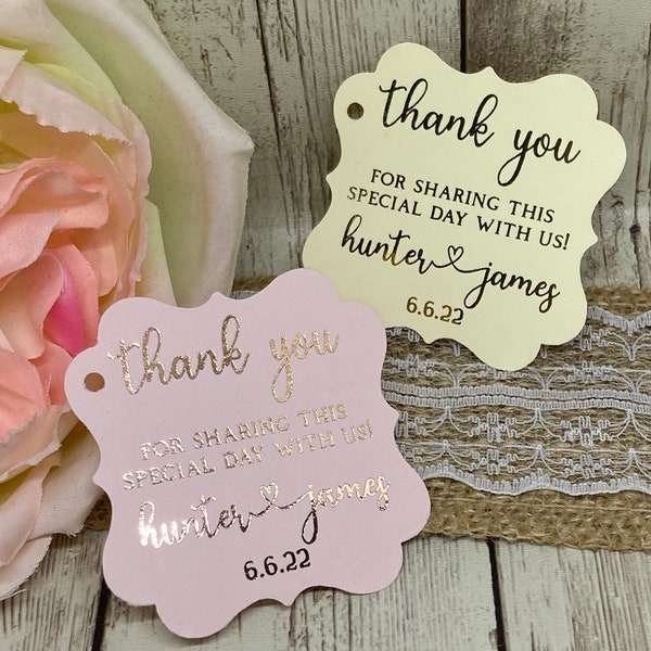 Wedding Favor Tags, Gold Foil Tags, Foil Favor Tags, Blush Favor Tags, Thank You Favor Tags, Wedding Tags