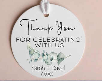 Eucalyptus Wedding Favor Tags: Personalized Greenery, Farm Country Theme, 2" Round