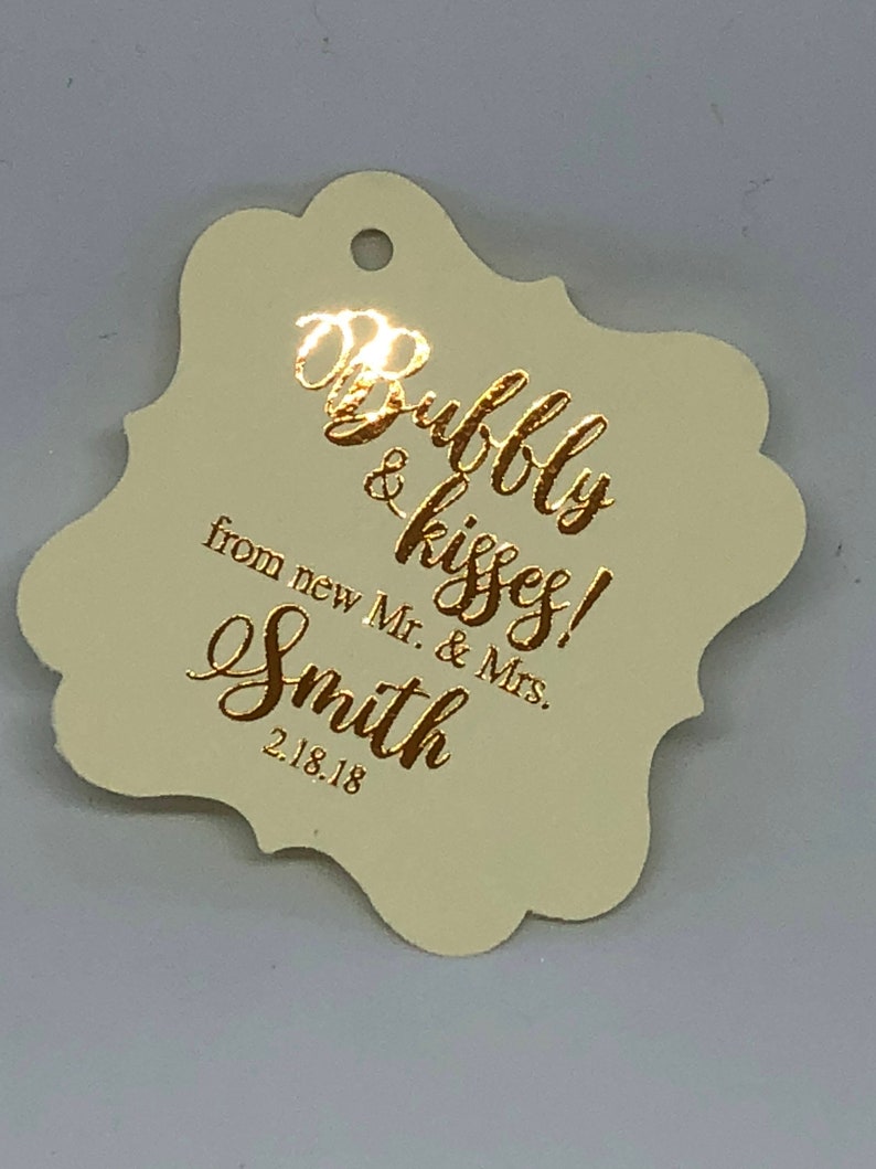 Beautiful 2 Bubbly /& Kisses from the new Mr Mrs Copper Rose Gold Champagne Favor Tags Wedding Tags Wedding Favor Tags Gold Foil Tags
