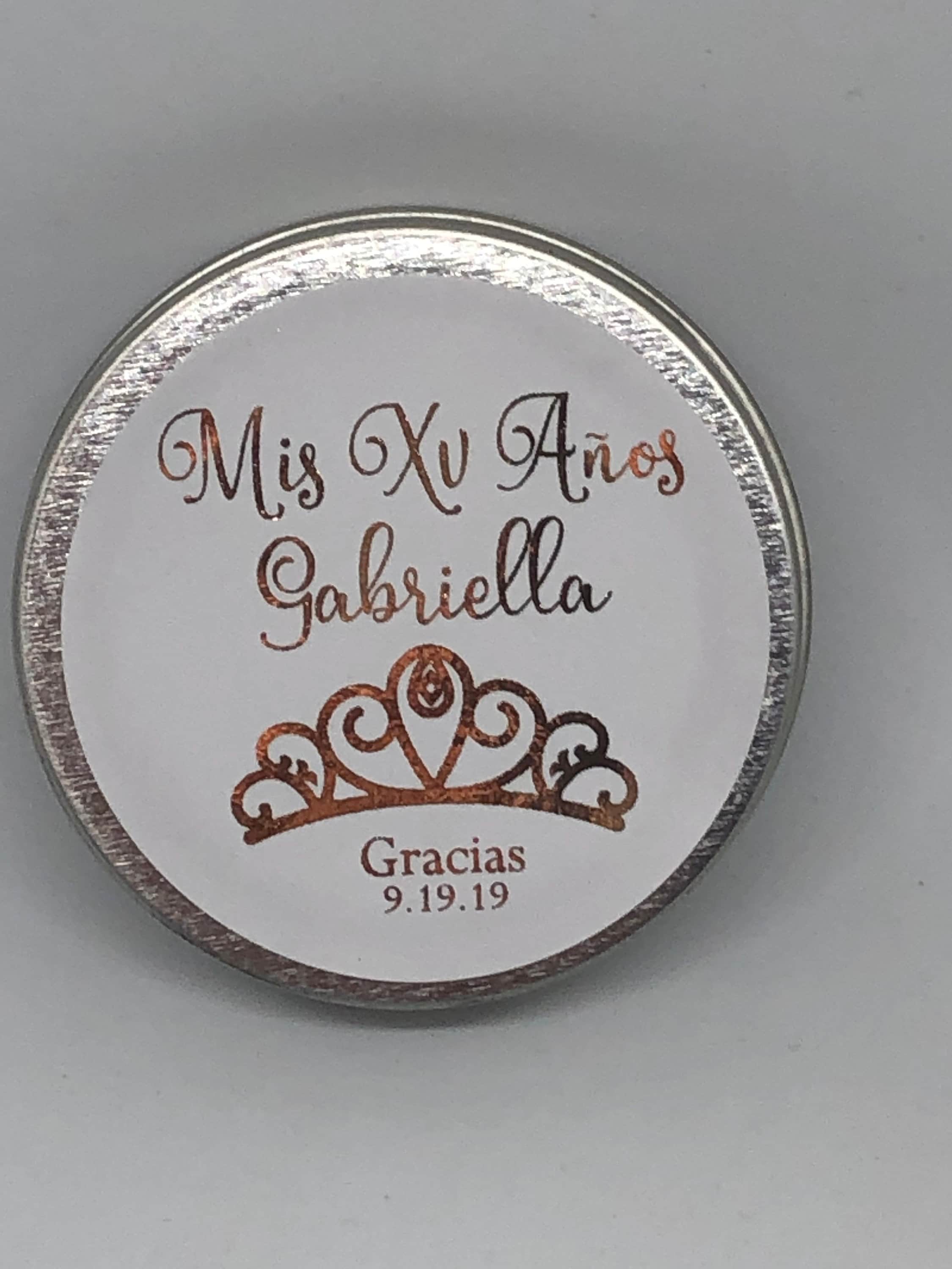 Etiquetas redondas de lámina de oro de 2 Gracias Ms Quince Quinceanera Mis  XV Anos Tiara Princess Theme Favor Stickers Silver Pink Teal Rose Gold