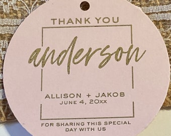 Gold Foil Wedding Favor Tags: Personalized Thank You, 2" Round Tag