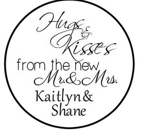 Small .75" Labels, Wedding Favor Stickers, Custom Wedding Labels, Wedding Favor Labels, Wedding Stickers, Hugs Kisses Mr Mrs, Kisses Labels