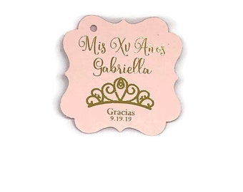 Pick Your Colors-Quinceanera Favor Tags, Mis Xv Anos Favor Tags, Princess Theme Quinceanera Favor Tags, Gold Foil Tags, Gracias Favor Tags