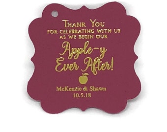 2" -Apple'y Ever After, Gold Foil Tags, Wedding Favor Tags, Caramel Apple Tags, Blush Many Colors ++