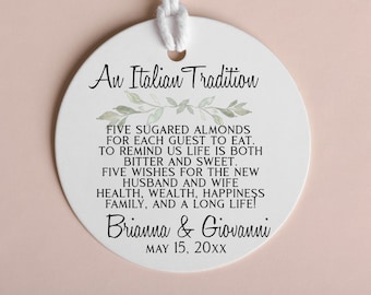 Wedding Favor Tags, Personalized Wedding Tags, Favor Tags, Gift Tags, Italian Tradition Almond Greenery Themed Favor Tags