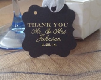 2" Wedding Favor Tags, Wedding Tags, Gold Foil Tags, Black Gold Foil Tags, Thank You Mr Mrs Favor Tags, Favor Tags Weddings