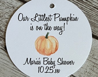 Pumpkin Baby Shower Favor Tags: Fall Theme, 2" Round