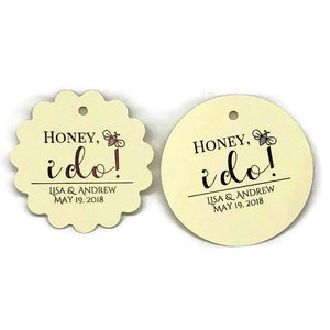 2&quot; Gold Foil Tags, Honey I Do, Honey Jar Bee Favor Tags, Wedding Tags, Wedding Favor Tags, Gold Foil Wedding Tags, Cream Rose Gold Silver +