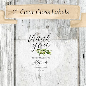 Olive Bridal Shower Favor Stickers: Clear Thank You Labels