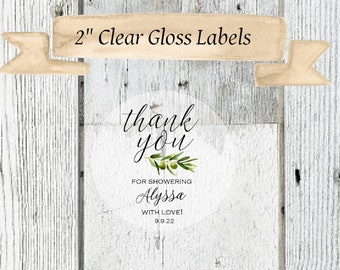 Clear Bridal Shower Favor Labels, Olive Themed Bridal Shower Stickers, Thank You For Showering Favor Stickers, Clear Olive Theme Stickers