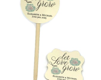 Succulent Wedding Favor Tags with Sticks, Let Love Grow, Succulent Favor Sticks, Stick in favor tags for succulent favors, Wedding tags