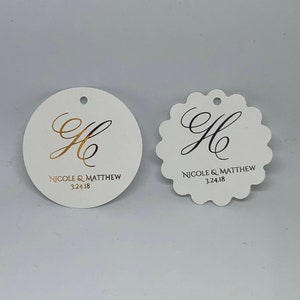 2&quot; Elegant Wedding Monogram Favor Tags, Wedding Tags, Wedding Favor tags, Gold Foil Tags, Gold Foil Wedding Favor Tags,  Copper Rose Gold +