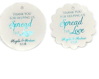 2" Spread the Love, Jam Jelly Preserves Wedding Favor Tags, Wedding Tags, Gold Foil Tags, Teal Cream Rose Gold Blush +