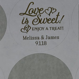 2 Round Gold Foil Labels Stickers Foil Stickers Love is Sweet Real Foil Wedding Labels Real Foil Labels Blue Rose Gold Silver Pink Teal image 2