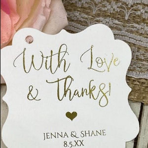 Wedding Favor Tags, Gold Foil Tags, Foil Favor Tags, Blush Favor Tags, With Love And Thanks Favor Tags, Wedding Tags