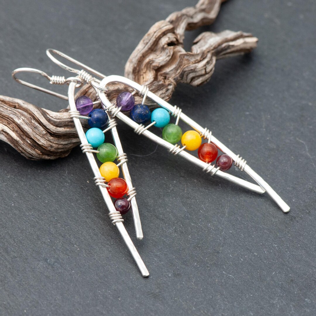 7 Stone Chakra Sterling Silver Earrings