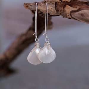 Mother of Pearl Shell Earrings, Wire Wrapped, Sterling Silver Kidney Earwire. White Shell Earrings. Mother of Pearl Earrings. White Earrings