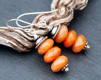 Red Aventurine Earrings, Faceted Orange Natural Stone Earrings, 925 Sterling Silver French Ear Wires, Fall Autumn Earrings, Gift for Her