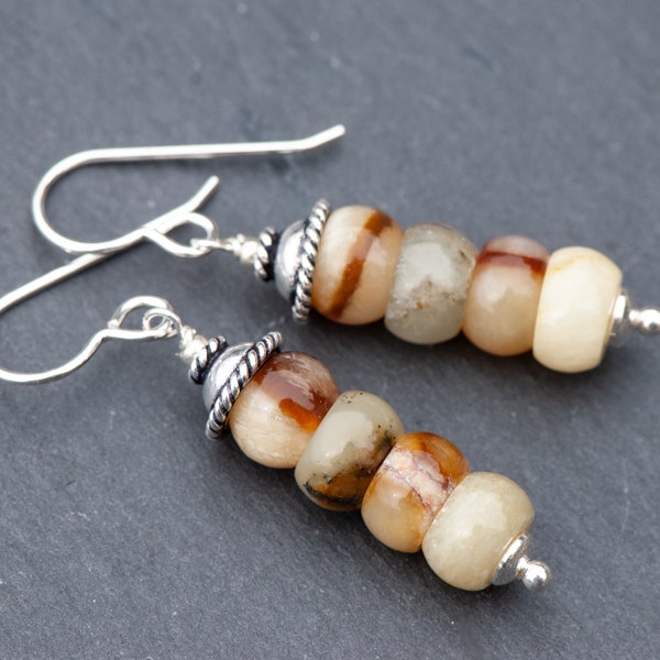 Yellow Jade Earrings, Warm Fall Colour Natural Stone Earrings, 925 Sterling Silver French Ear Wires