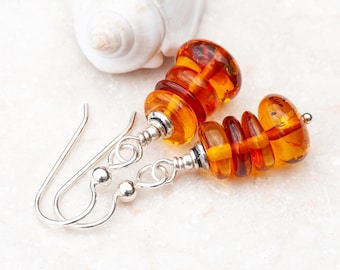 Golden Amber Earrings, Natural Baltic Amber Earrings, Golden Orange Earrings, 925 Sterling Silver French Ear Wires, Amber Cairn Earrings